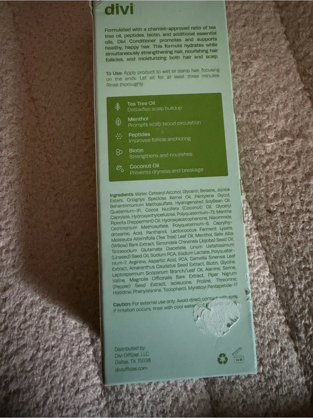 divi Hydrate + Restore Conditioner — White Bottle with Green Label
